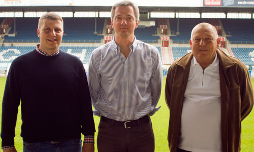 Vorstandsvorsitzender Michael Dahlmann, Investor Rolf Elgeti und Aufsichtsratsvorsitzender Harald Ahrens. Foto: FC Hansa Rostock