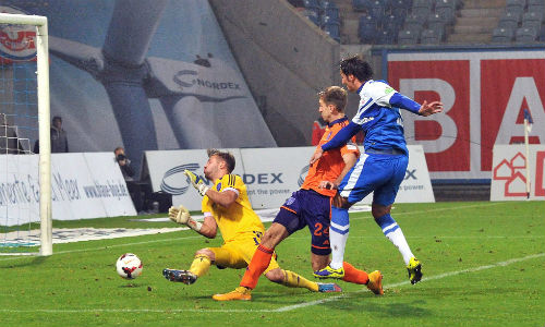 Mustafa Kucukovic rettete Hansa Rostock am Freitagabend in der Nachspielzeit gegen den VfL Osnabrück mit einem Doppelpack. Foto: Joachim Kloock